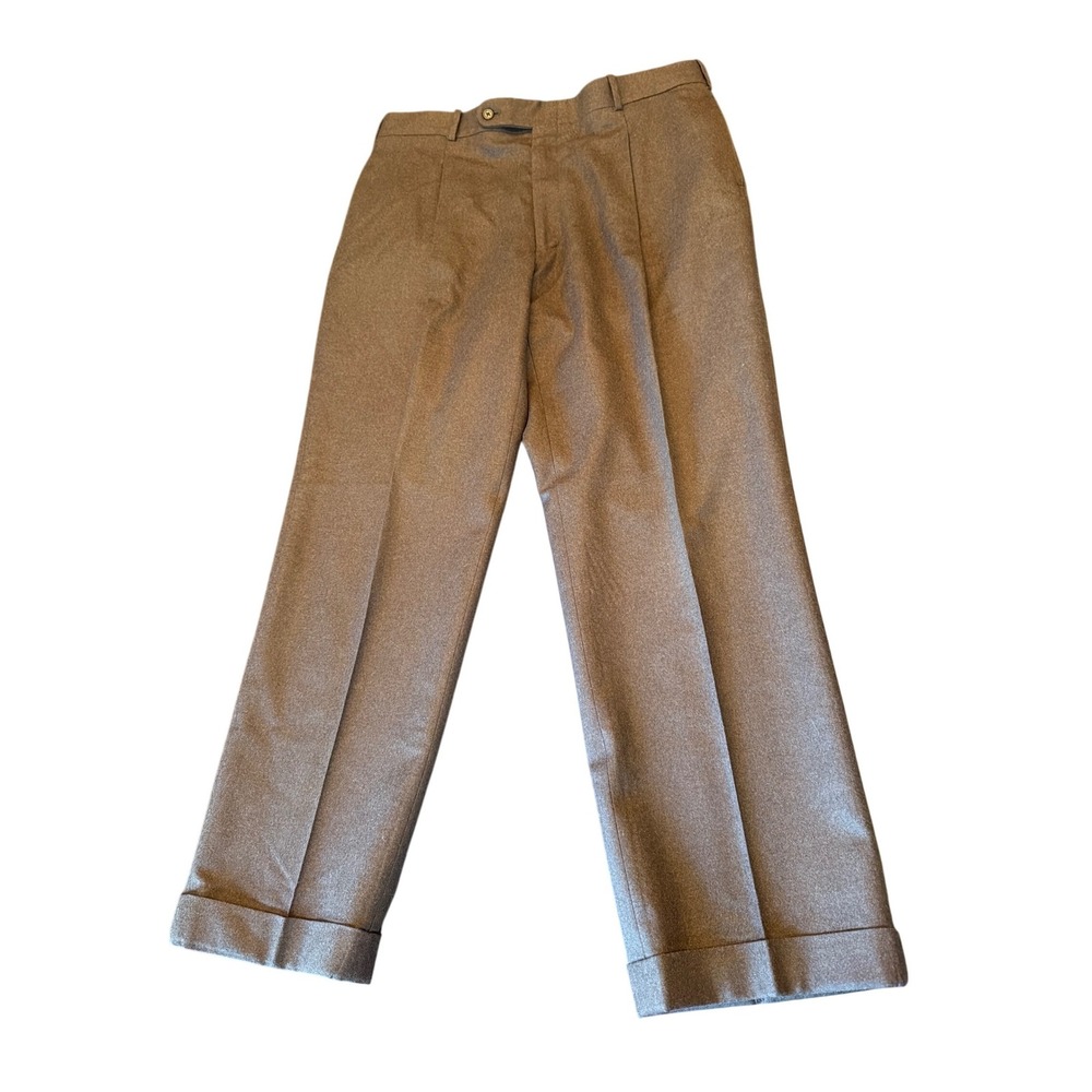 Tom James Dress Pants Brown Executive Collection Pleated Cuffed Wool Trousers